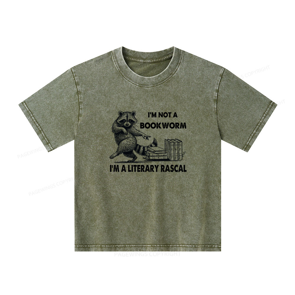 Pagewings I'm Not A Bookworm I'm A Literary Rascal Unisex Kids Washed T-shirt