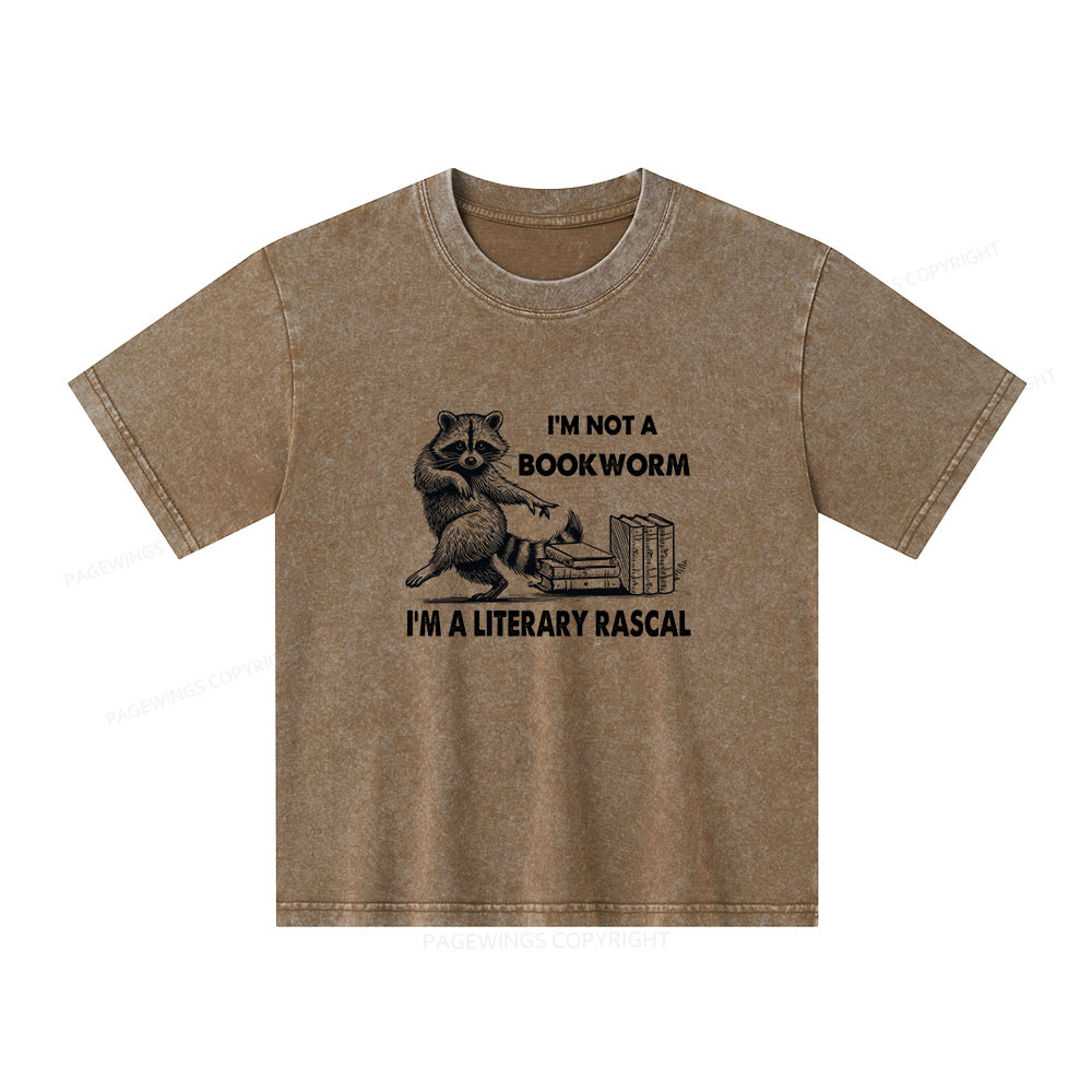 Pagewings I'm Not A Bookworm I'm A Literary Rascal Unisex Kids Washed T-shirt