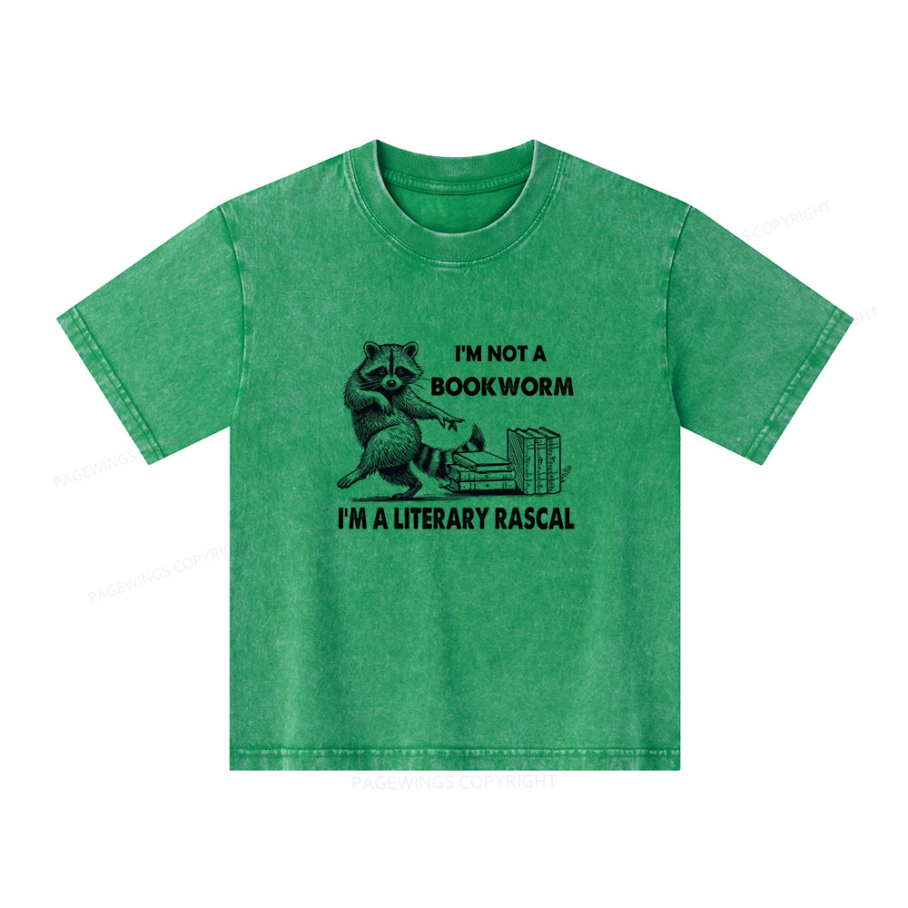 Pagewings I'm Not A Bookworm I'm A Literary Rascal Unisex Kids Washed T-shirt