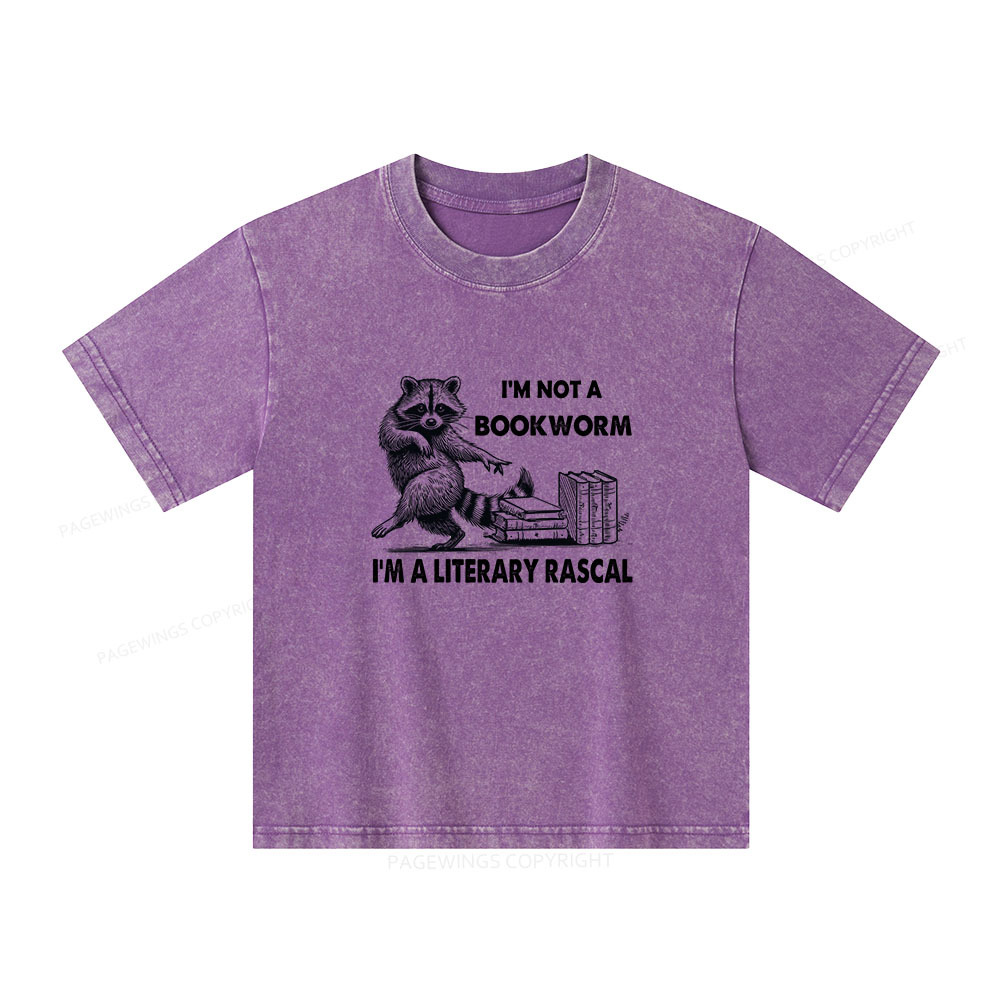 Pagewings I'm Not A Bookworm I'm A Literary Rascal Unisex Kids Washed T-shirt