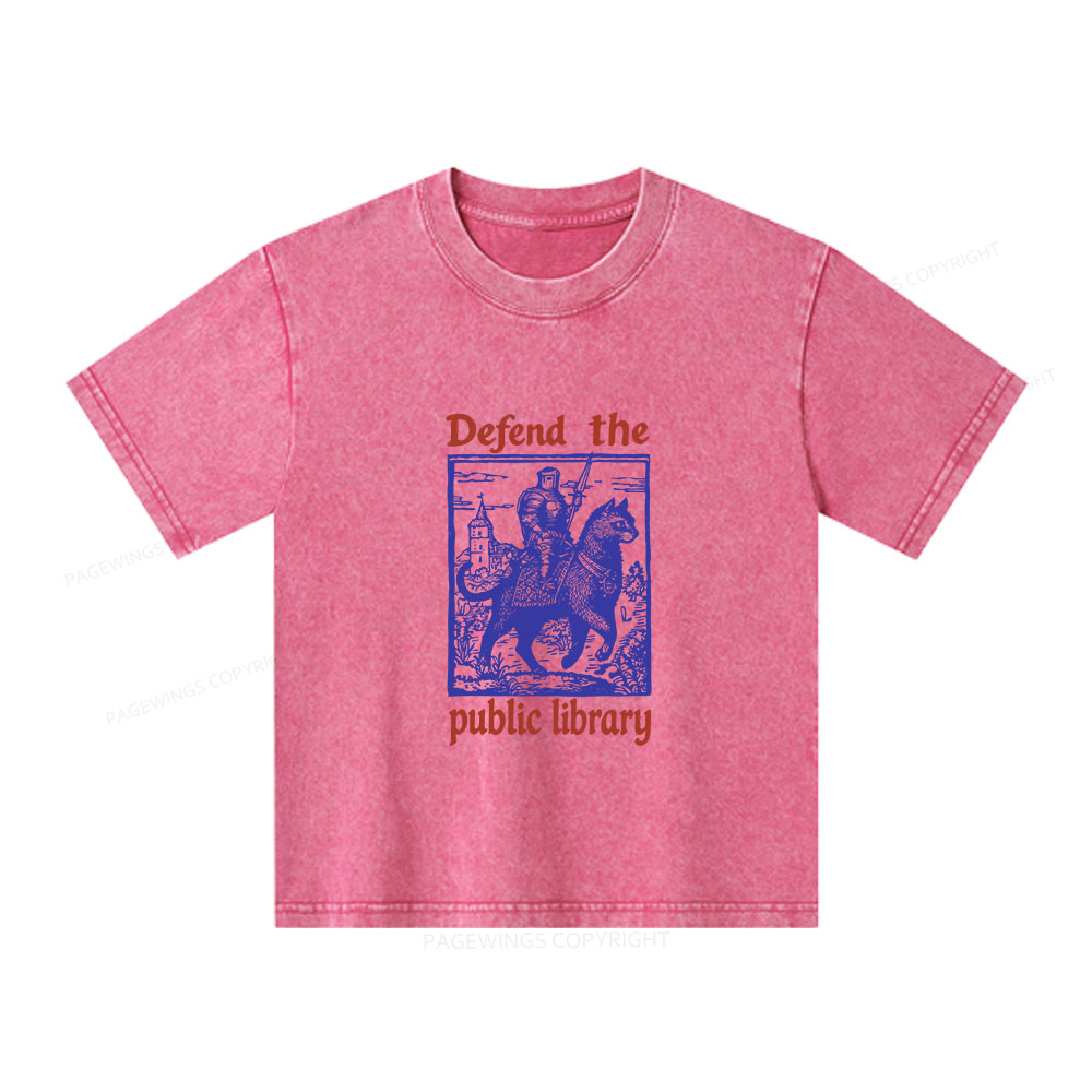 Pagewings Defend the Public Library Unisex Kids Washed T-shirt