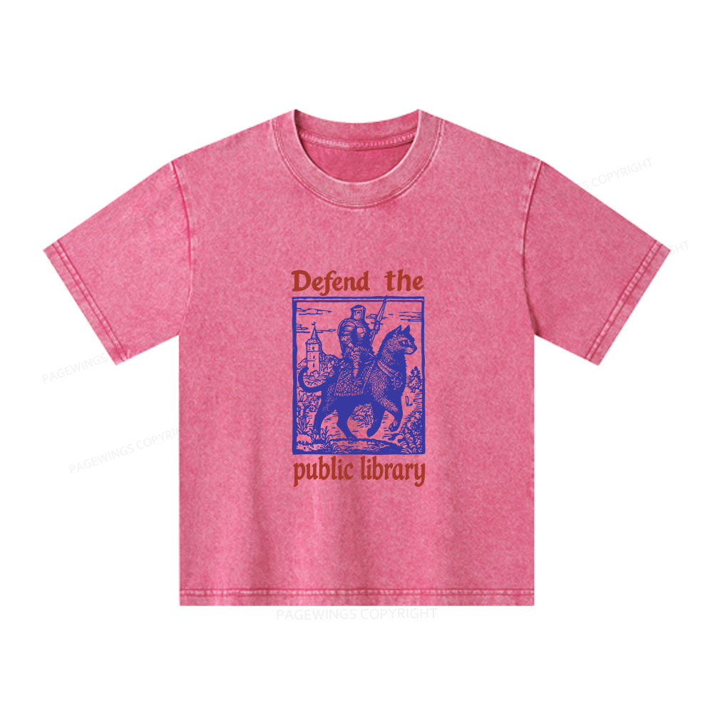Pagewings Defend the Public Library Unisex Kids Washed T-shirt