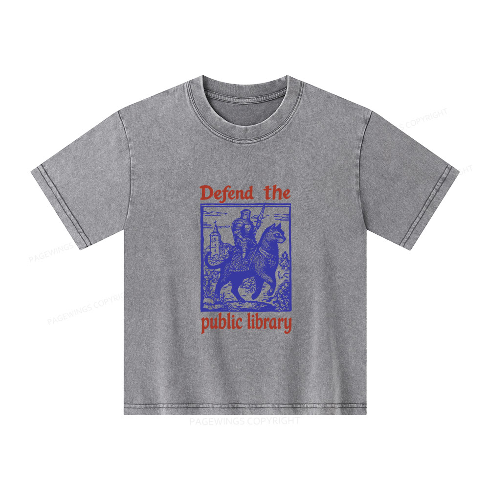 Pagewings Defend the Public Library Unisex Kids Washed T-shirt