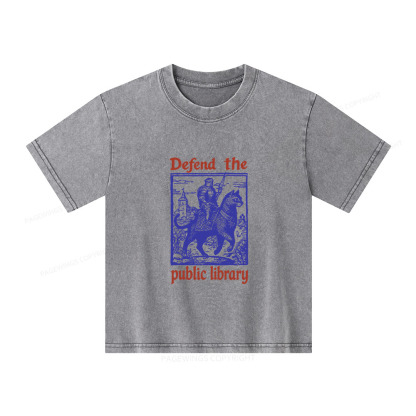 Pagewings Defend the Public Library Unisex Kids Washed T-shirt