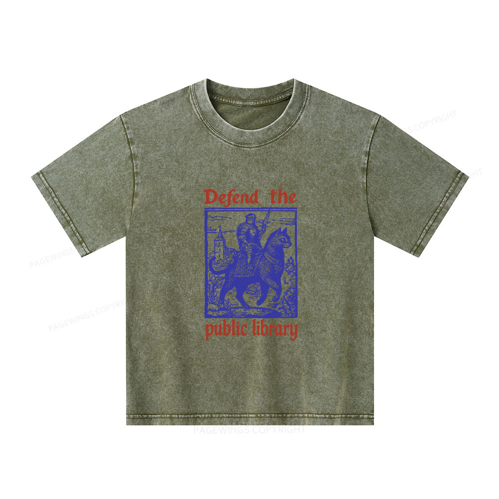 Pagewings Defend the Public Library Unisex Kids Washed T-shirt