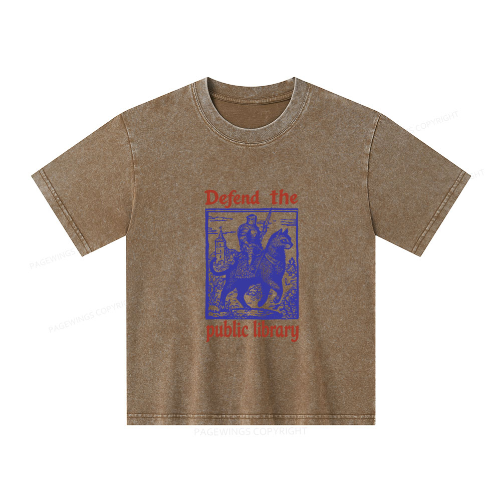 Pagewings Defend the Public Library Unisex Kids Washed T-shirt