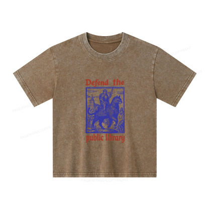 Pagewings Defend the Public Library Unisex Kids Washed T-shirt