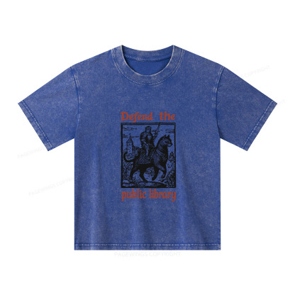 Pagewings Defend the Public Library Unisex Kids Washed T-shirt
