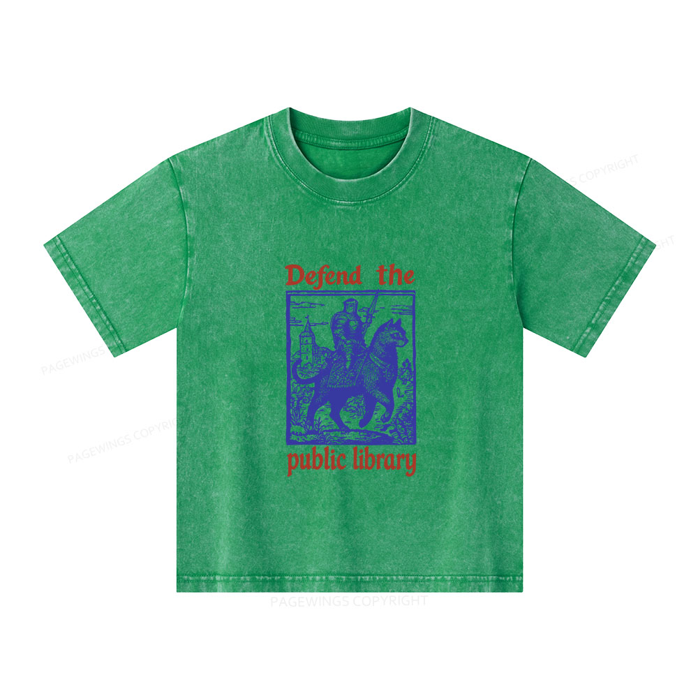 Pagewings Defend the Public Library Unisex Kids Washed T-shirt