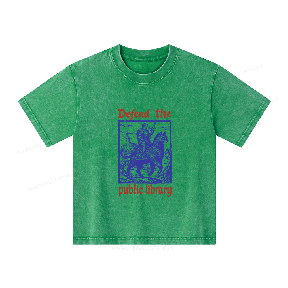 Pagewings Defend the Public Library Unisex Kids Washed T-shirt