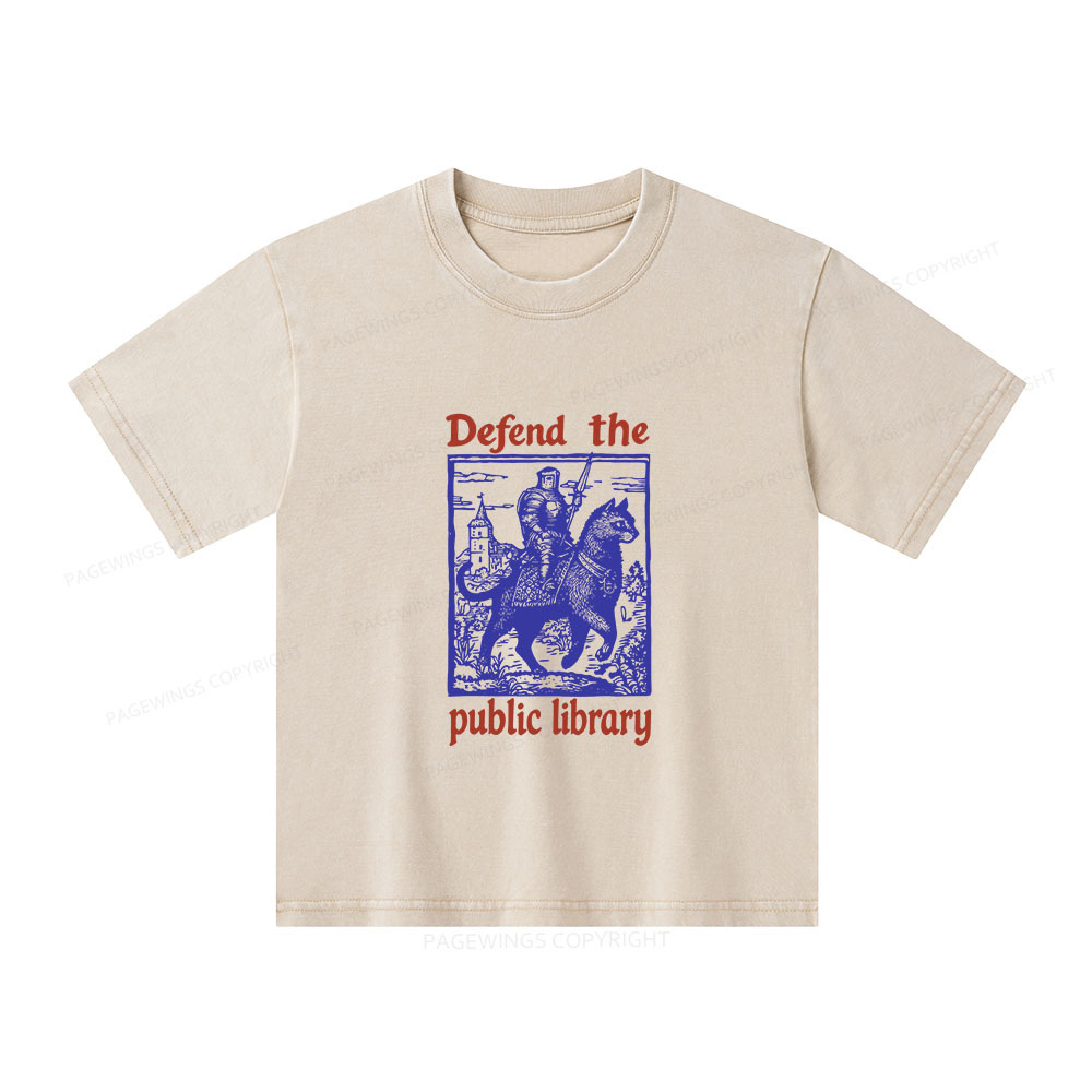 Pagewings Defend the Public Library Unisex Kids Washed T-shirt