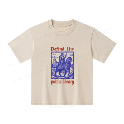 Pagewings Defend the Public Library Unisex Kids Washed T-shirt