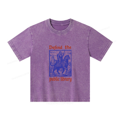 Pagewings Defend the Public Library Unisex Kids Washed T-shirt