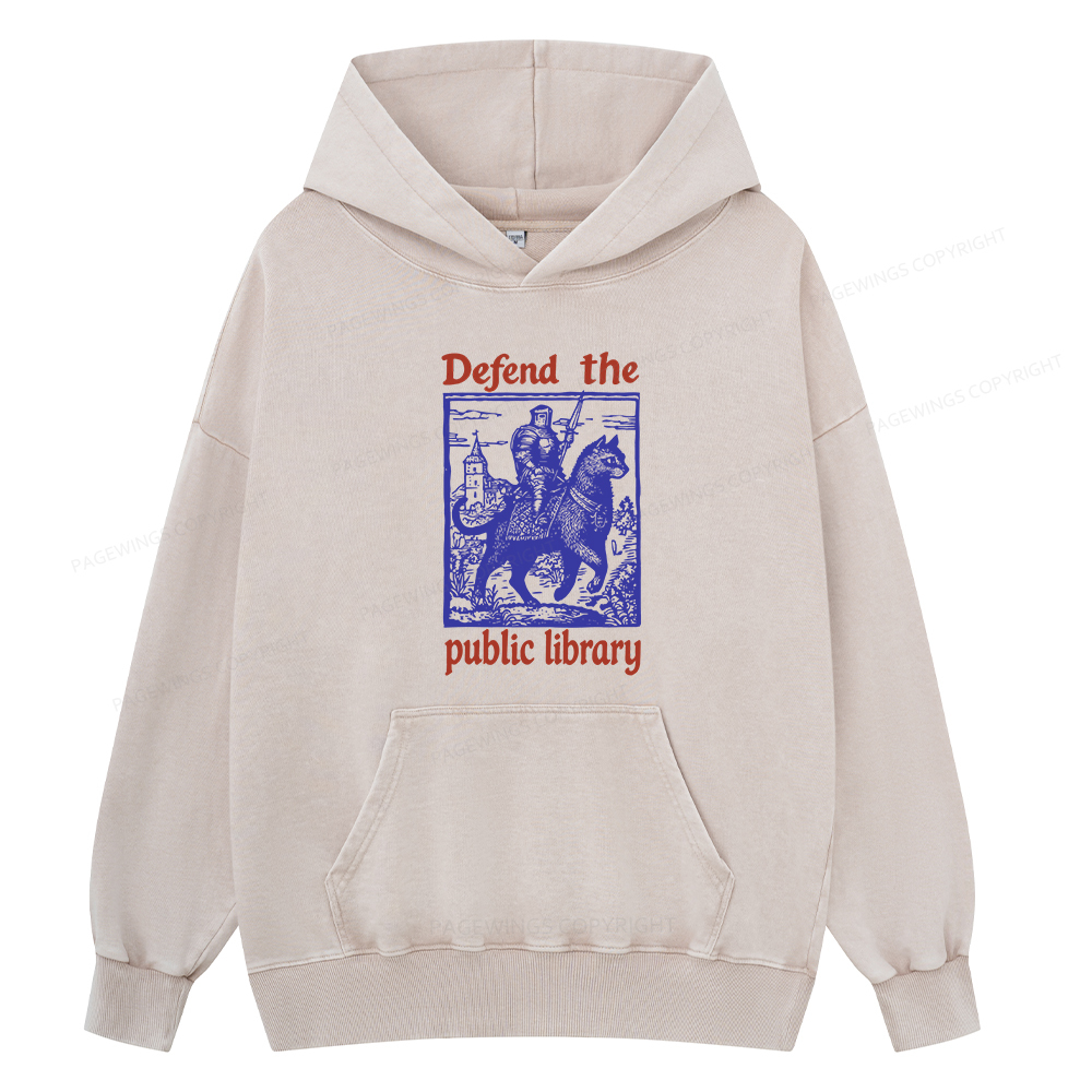 Pagewings Defend the Public Library Unisex Washed Hoodie