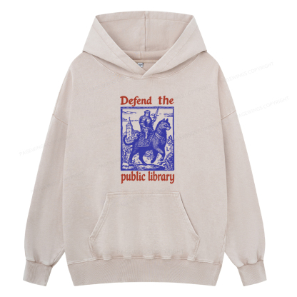 Pagewings Defend the Public Library Unisex Washed Hoodie