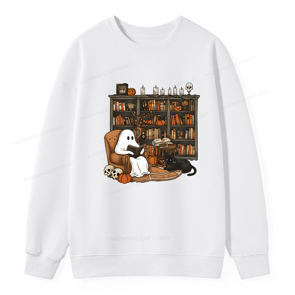 Pagewings Halloween Ghost Reading Books Unisex Classic Sweatshirt