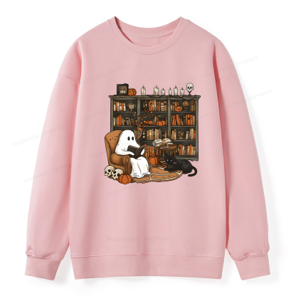 Pagewings Halloween Ghost Reading Books Unisex Classic Sweatshirt