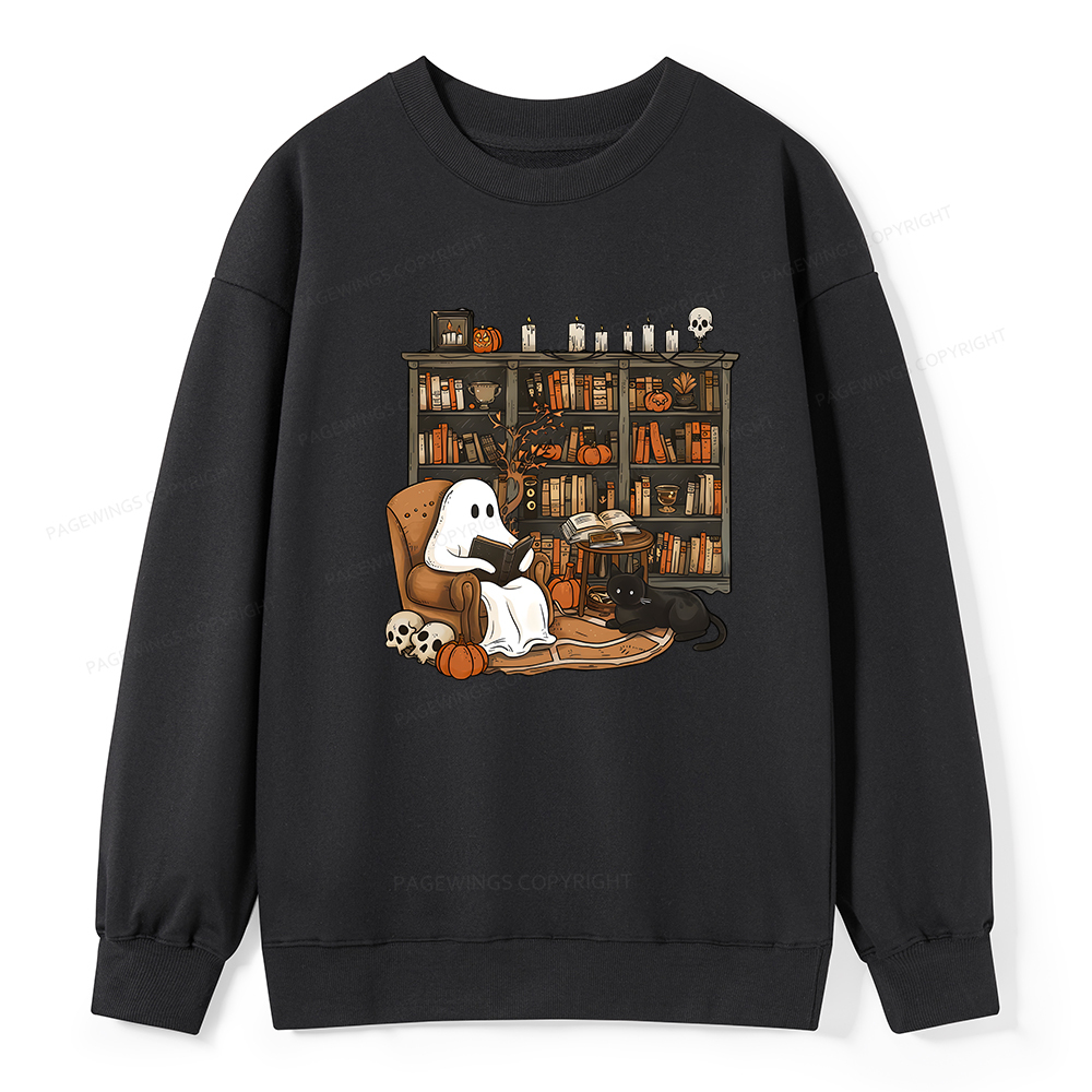 Pagewings Halloween Ghost Reading Books Unisex Classic Sweatshirt
