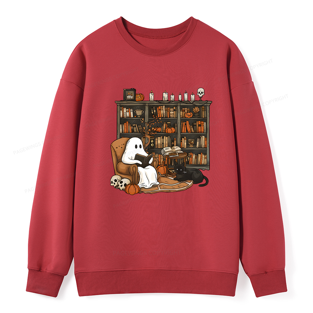 Pagewings Halloween Ghost Reading Books Unisex Classic Sweatshirt