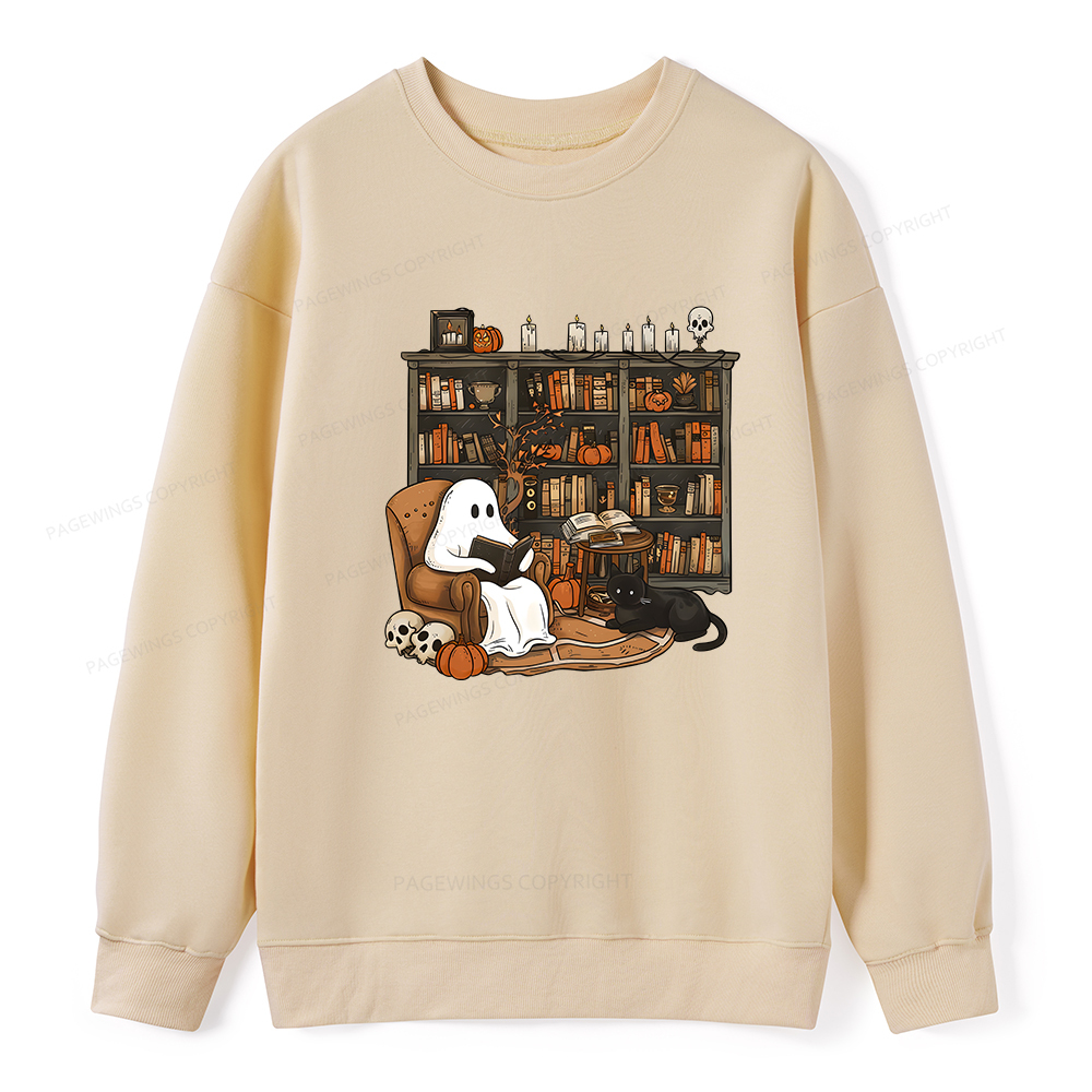 Pagewings Halloween Ghost Reading Books Unisex Classic Sweatshirt