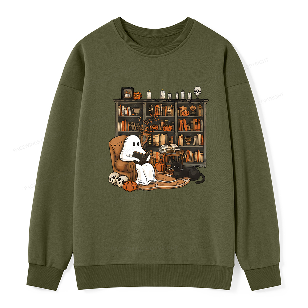 Pagewings Halloween Ghost Reading Books Unisex Classic Sweatshirt