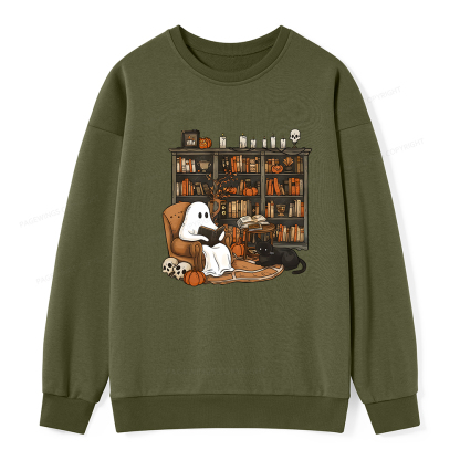Pagewings Halloween Ghost Reading Books Unisex Classic Sweatshirt