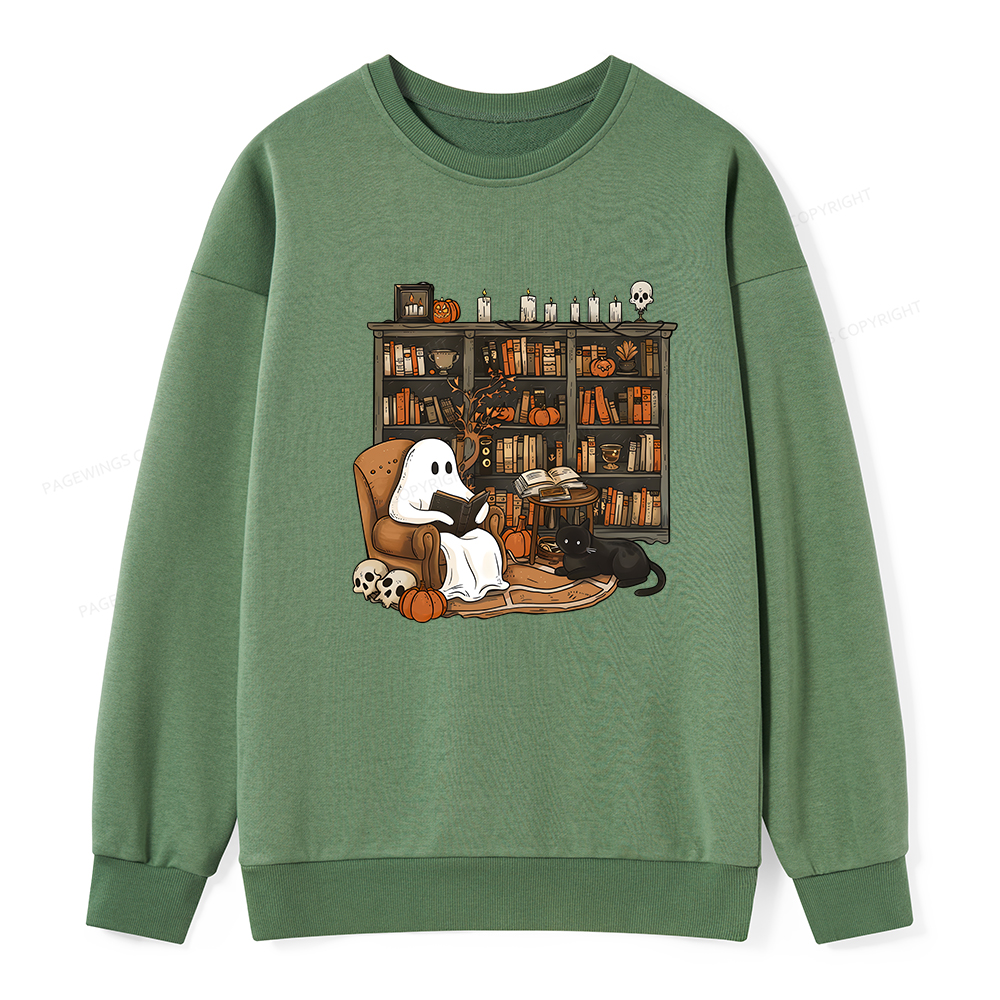 Pagewings Halloween Ghost Reading Books Unisex Classic Sweatshirt