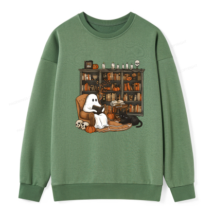 Pagewings Halloween Ghost Reading Books Unisex Classic Sweatshirt