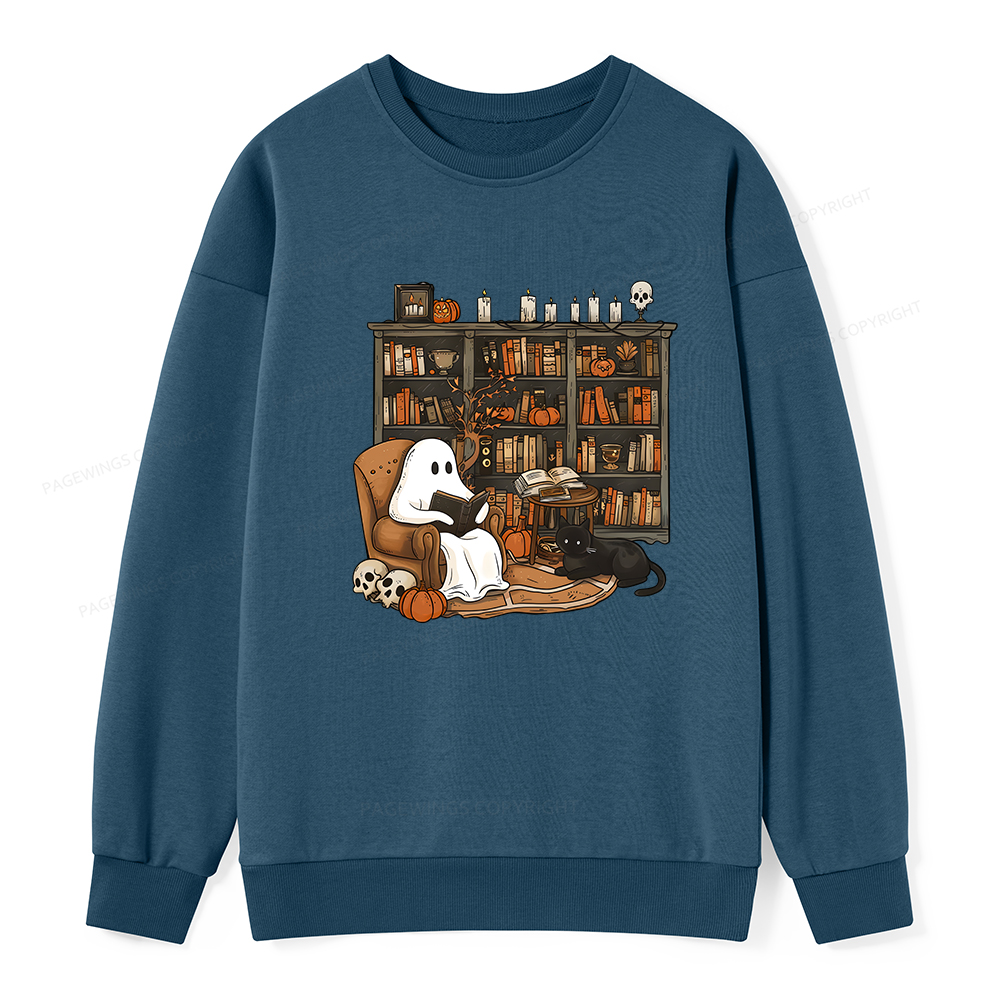 Pagewings Halloween Ghost Reading Books Unisex Classic Sweatshirt