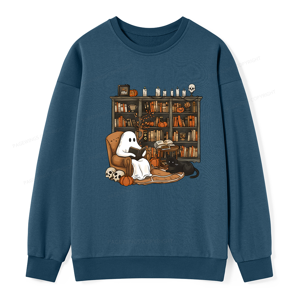 Pagewings Halloween Ghost Reading Books Unisex Classic Sweatshirt