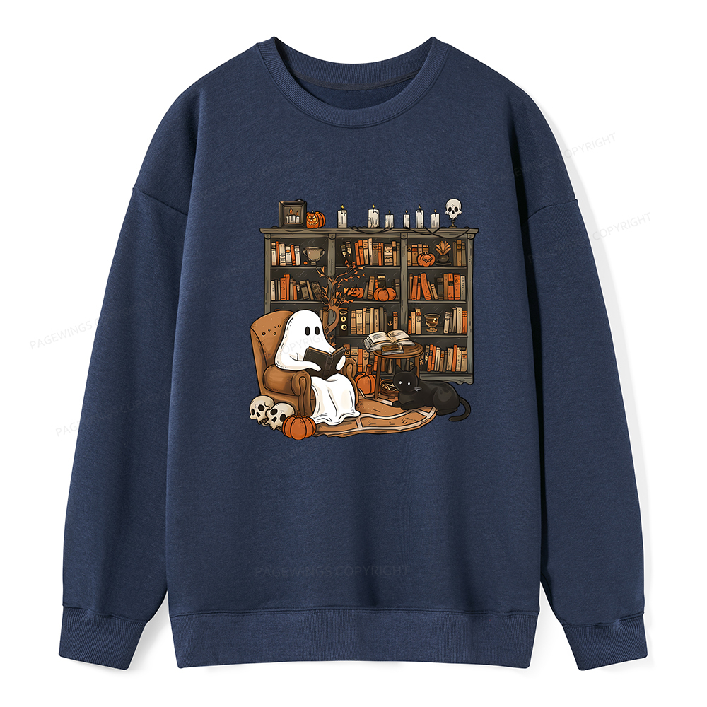 Pagewings Halloween Ghost Reading Books Unisex Classic Sweatshirt