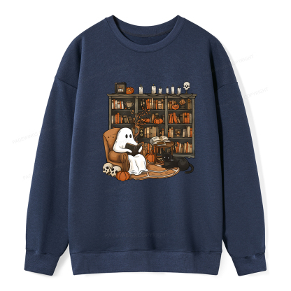 Pagewings Halloween Ghost Reading Books Unisex Classic Sweatshirt