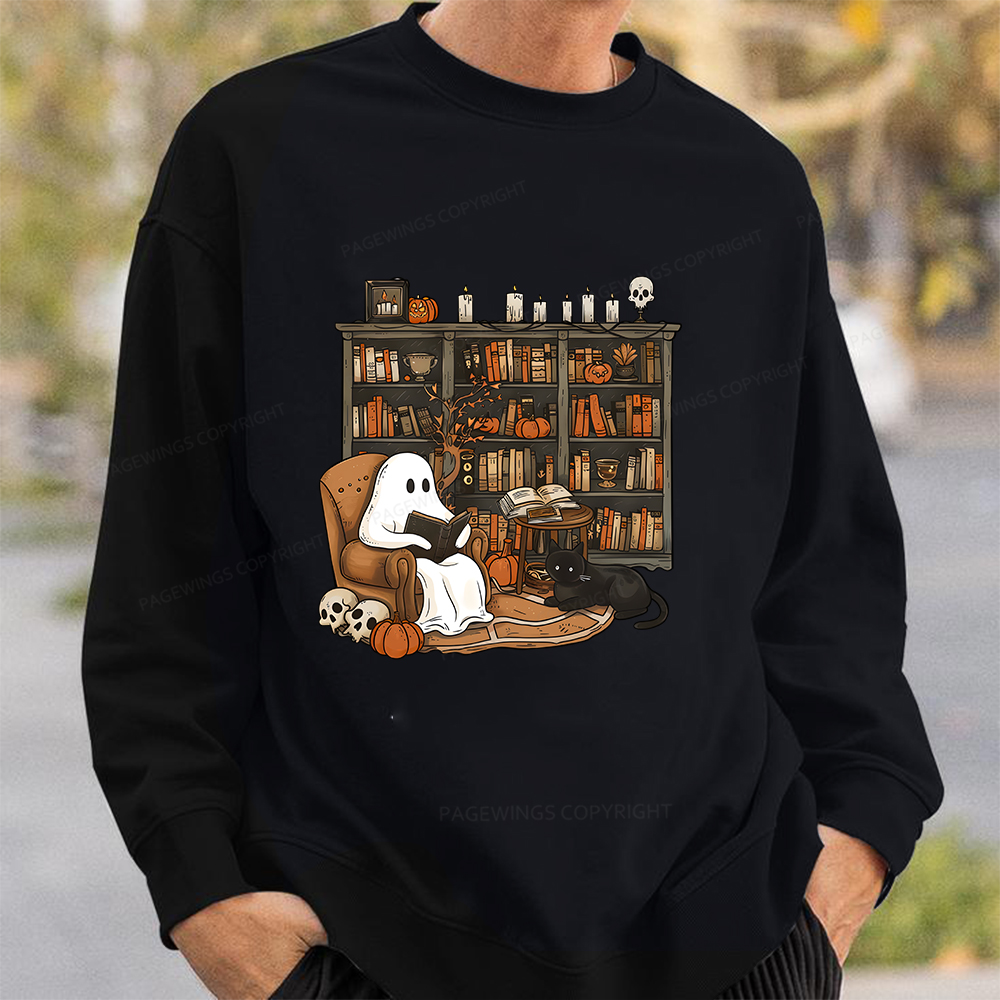 Pagewings Halloween Ghost Reading Books Unisex Classic Sweatshirt