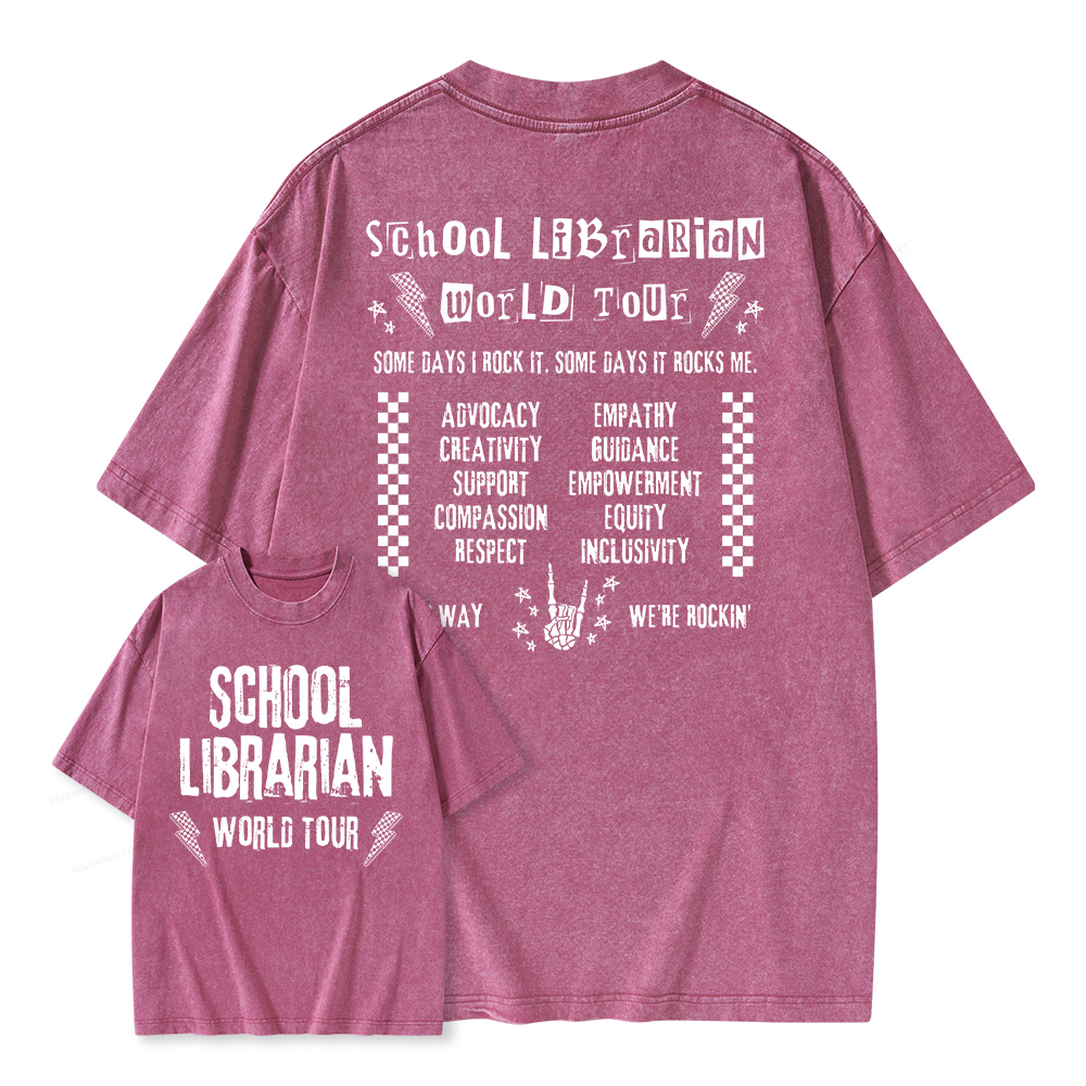 Pagewings School Librarian World Tour Unisex Washed T-shirt
