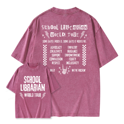 Pagewings School Librarian World Tour Unisex Washed T-shirt