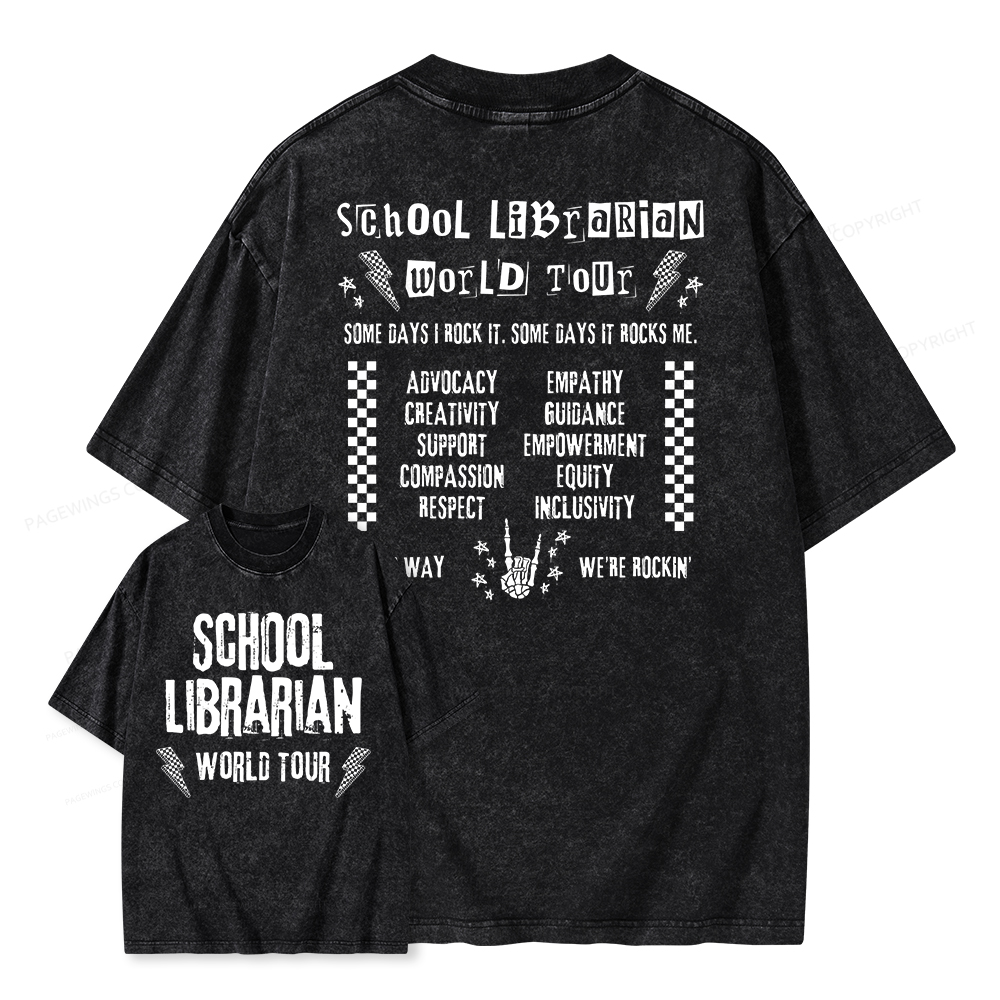 Pagewings School Librarian World Tour Unisex Washed T-shirt