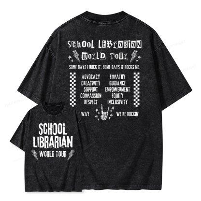 Pagewings School Librarian World Tour Unisex Washed T-shirt