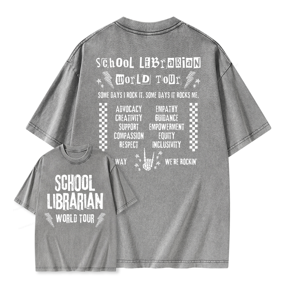 Pagewings School Librarian World Tour Unisex Washed T-shirt