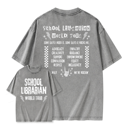 Pagewings School Librarian World Tour Unisex Washed T-shirt