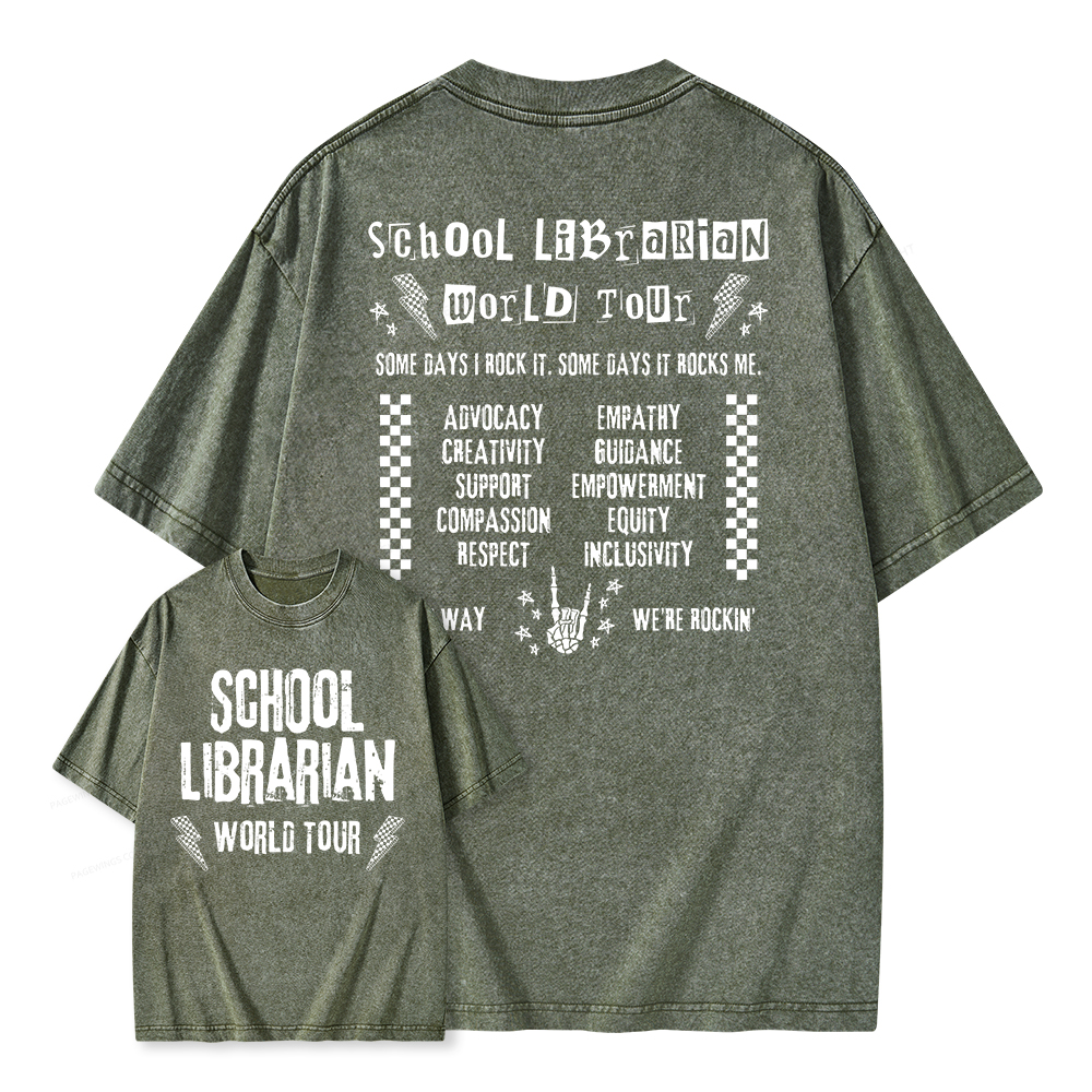 Pagewings School Librarian World Tour Unisex Washed T-shirt