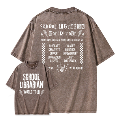 Pagewings School Librarian World Tour Unisex Washed T-shirt