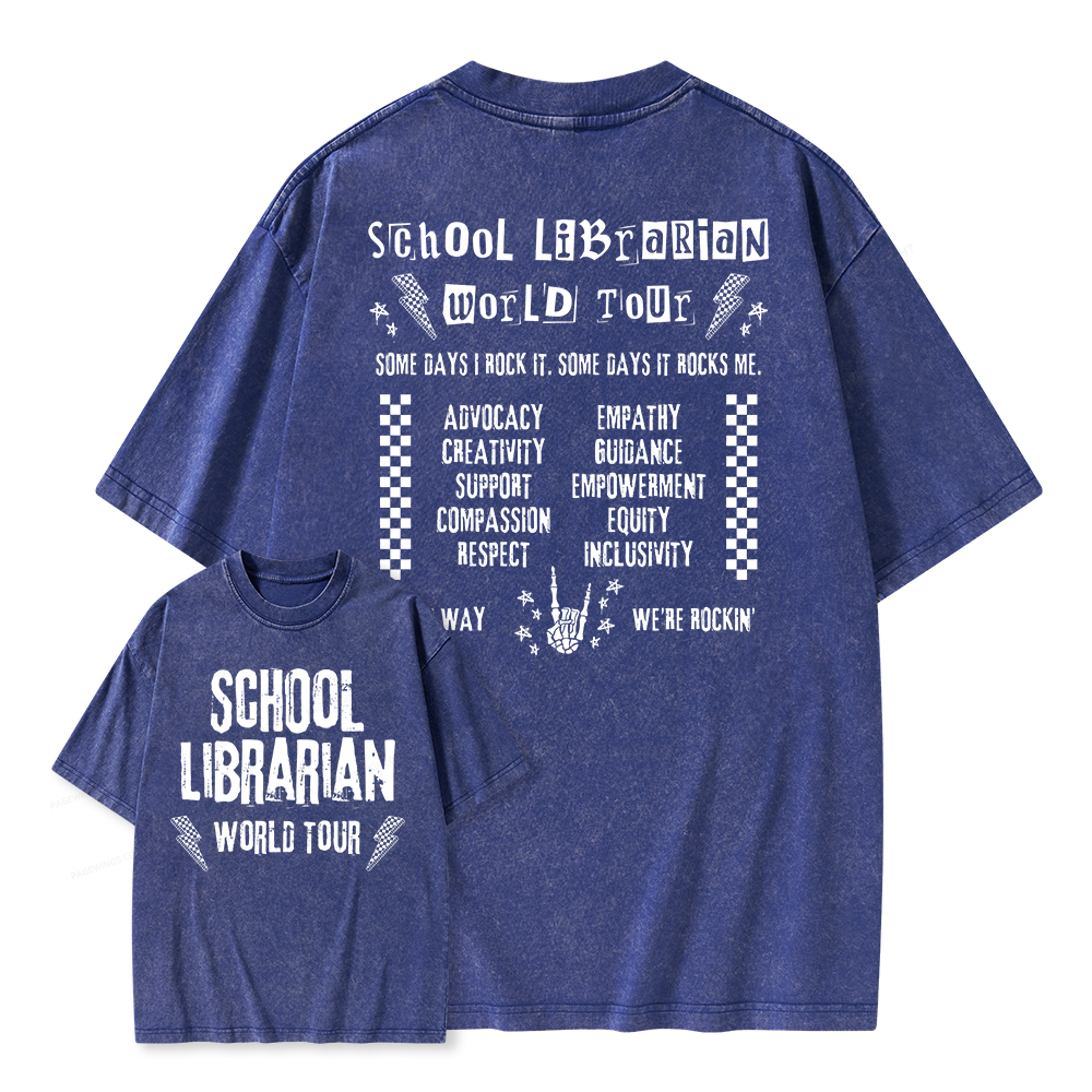 Pagewings School Librarian World Tour Unisex Washed T-shirt