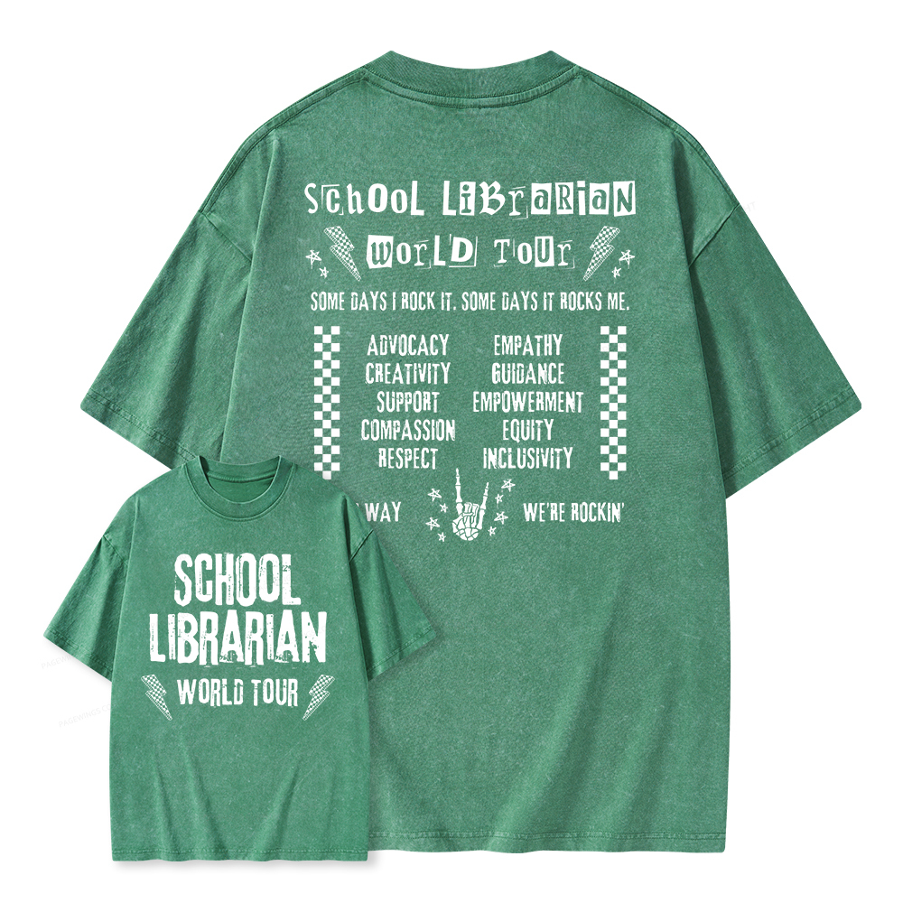 Pagewings School Librarian World Tour Unisex Washed T-shirt