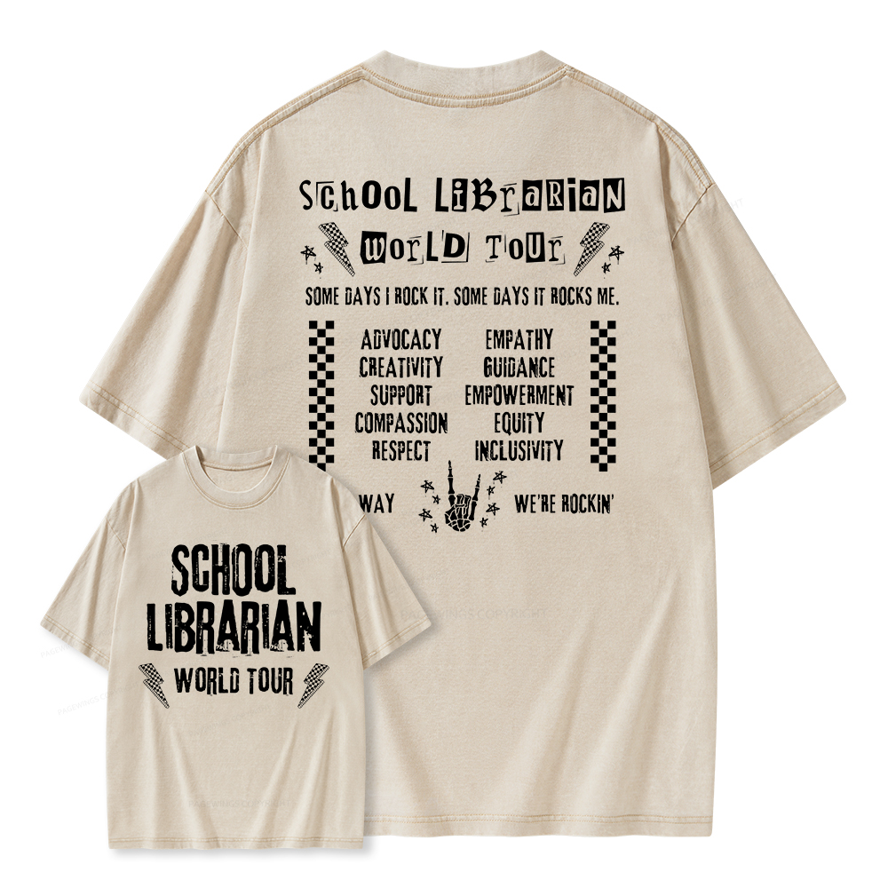 Pagewings School Librarian World Tour Unisex Washed T-shirt