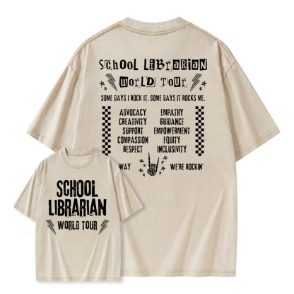 Pagewings School Librarian World Tour Unisex Washed T-shirt