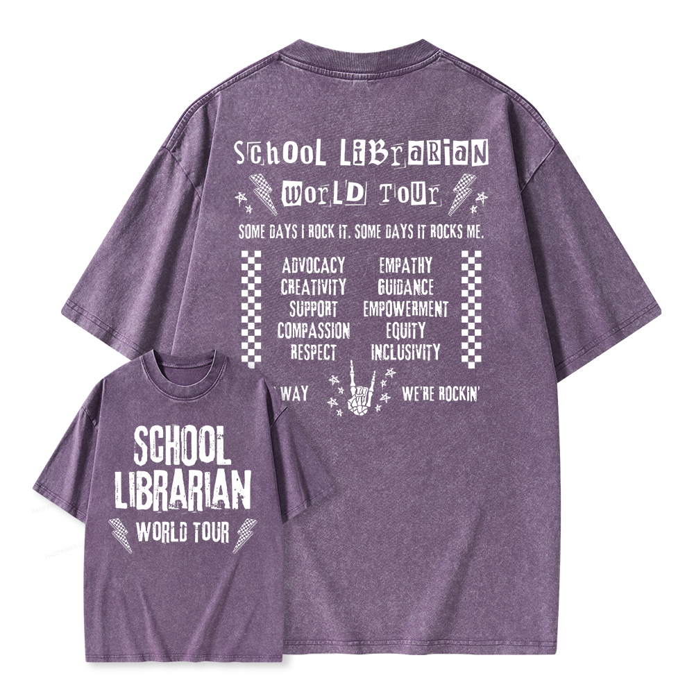 Pagewings School Librarian World Tour Unisex Washed T-shirt