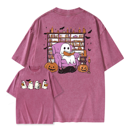 Pagewings Ghost Book Reader Unisex Washed T-shirt