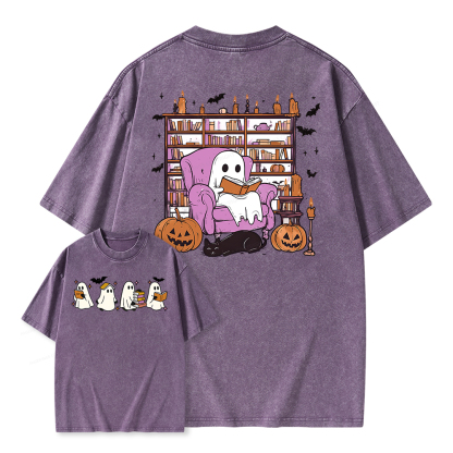 Pagewings Ghost Book Reader Unisex Washed T-shirt