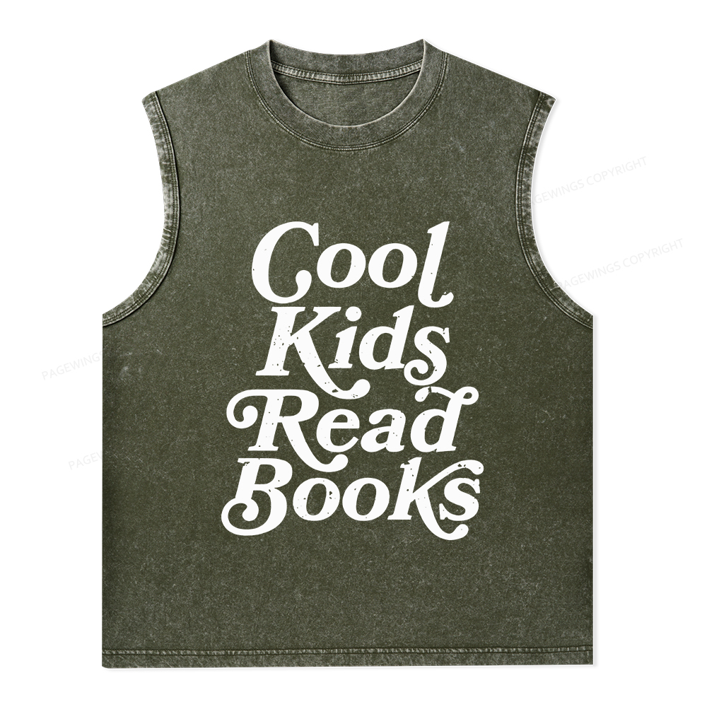 Pagewings Cool Kids Read Books Unisex Washed Tank Top