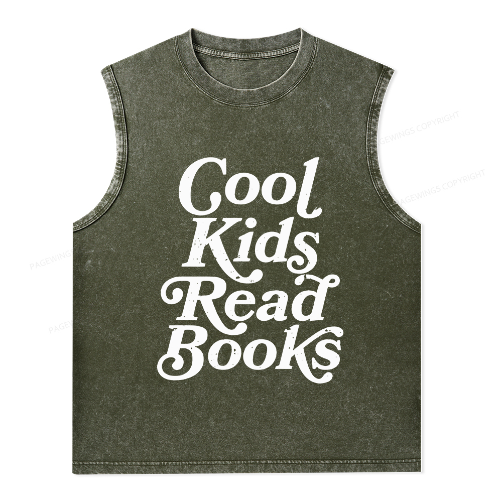 Pagewings Cool Kids Read Books Unisex Washed Tank Top